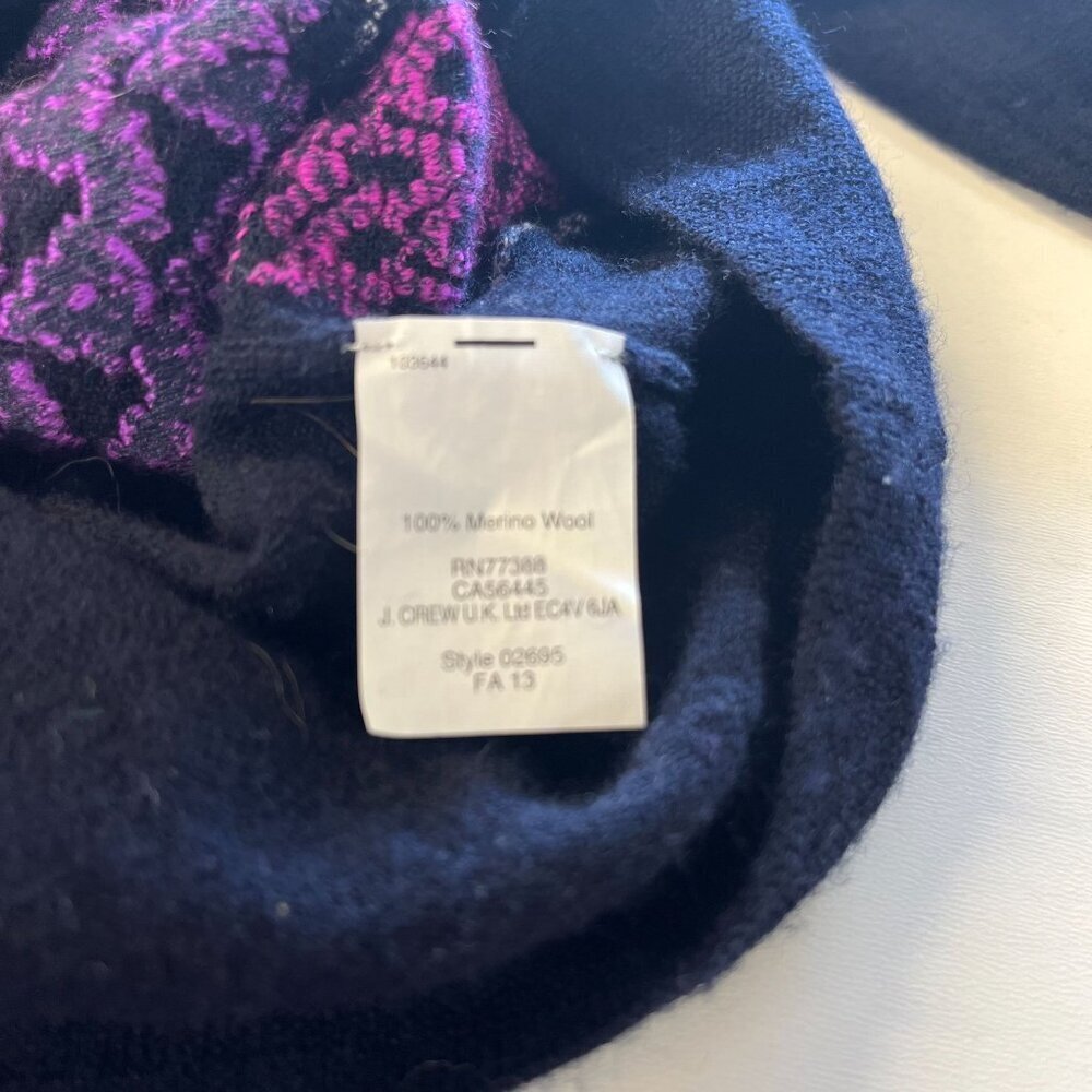 J. Crew Merino Wool  Geometric Purple and Black Sweater Ladies SIze MED - Picture 5 of 6
